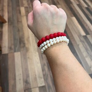 Elegant Red and White Beaded Bracelet Set